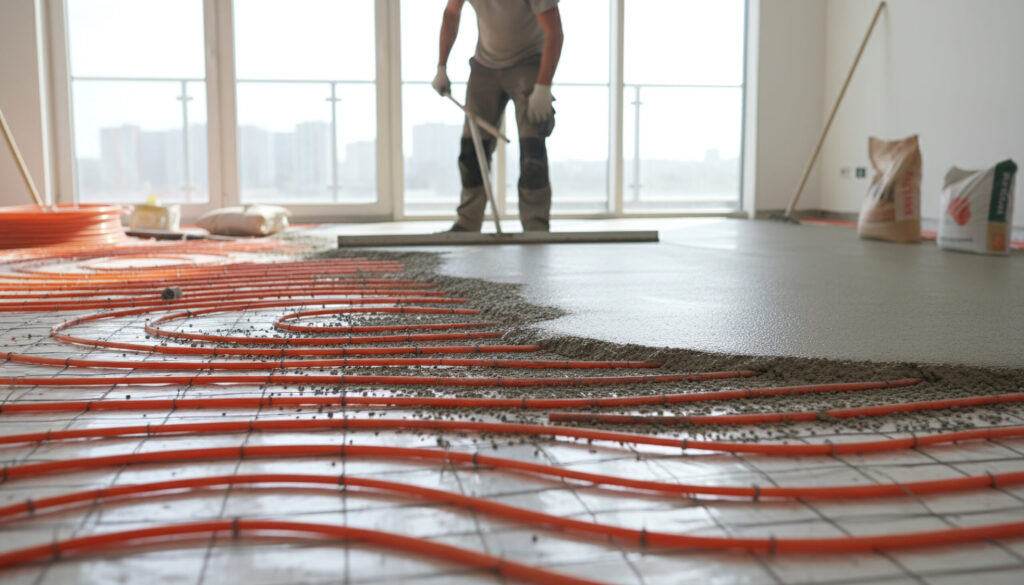 Estricharbeiten mit Fußbodenheizung